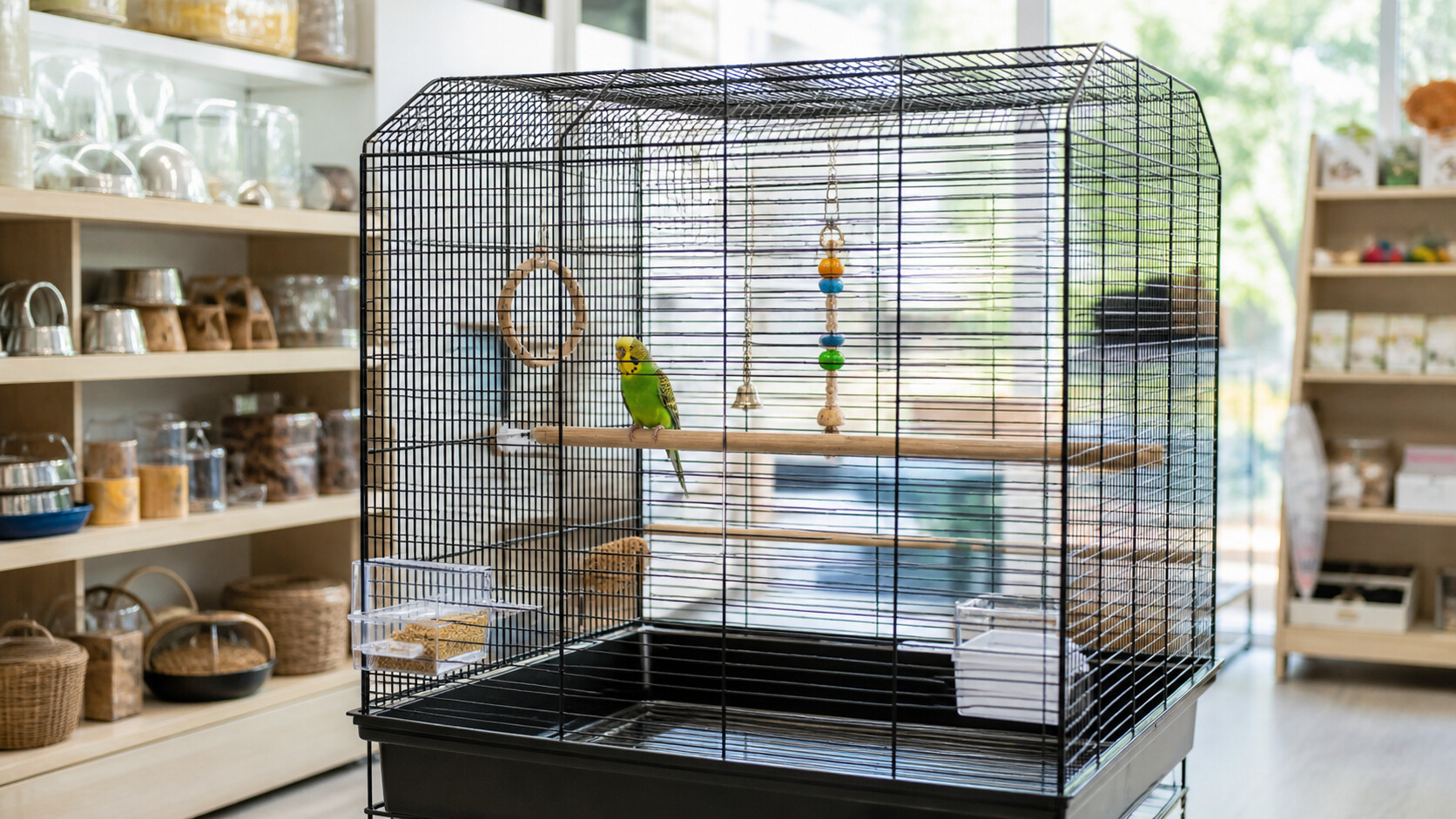Cage spacieuse pour oiseau avec perchoirs, mangeoire et jouets